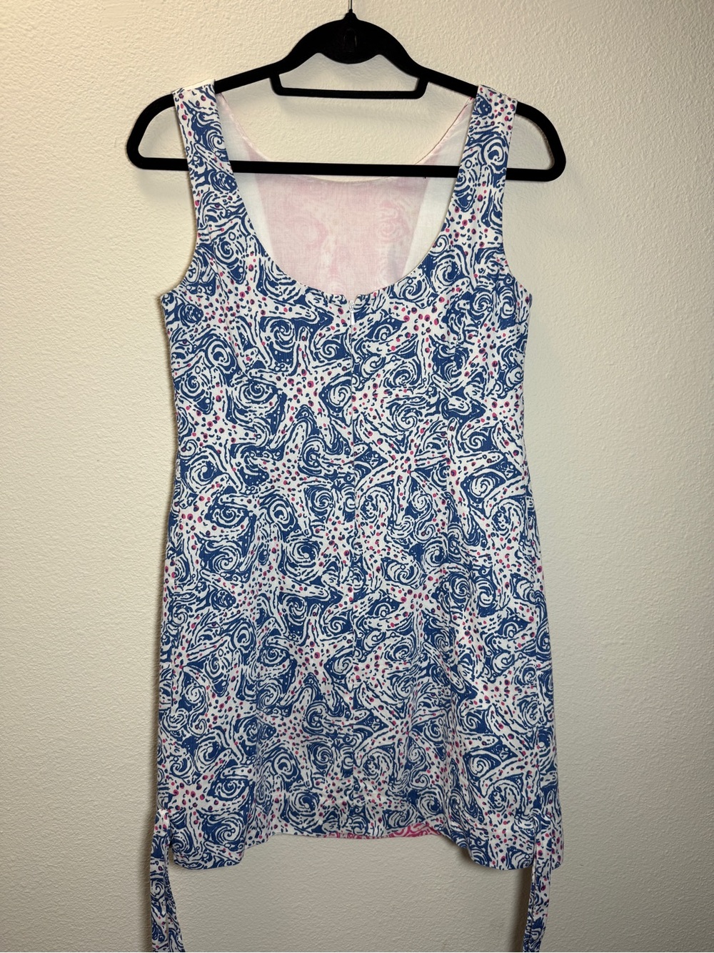 Lilly Pulitzer Shift Dress 4 Cotton Seacock Blue Pink Starfish Seashell Nautical - Picture 4 of 11